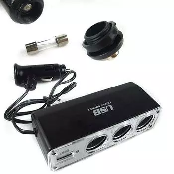 3-канальный многоразъемный автомобильный прикуриватель-разветвитель USB-зарядное устройство DC 12 В тройной адаптер с USB-портом автомобильные аксессуары чёрный