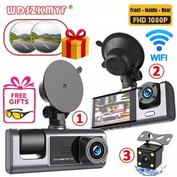 3-канальный видеорегистратор 1080P с камерой заднего вида для автомобилей, WIFI, черный ящик для автомобиля, автомобильный видеорегистратор, автомобильный аксессуар, подарок NONE