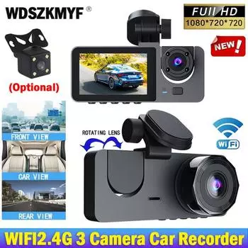 3-канальный видеорегистратор для автомобиля DVR 1080P Видеорегистратор WIFI APP Видеорегистратор Камера переднего и заднего вида Ночное видение Автомобильные аксессуары NONE