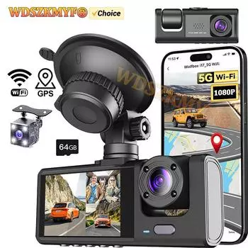 3-канальный WiFi APP Dash Cam для автомобилей GPS камера Автомобильный видеорегистратор 1080P Видеорегистратор Камера заднего вида для транспортного средства Черный ящик Автомобильный аксессуар NONE