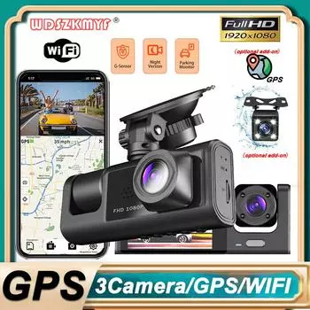 3-канальный WiFi APP GPS Dash Cam для автомобилей Камера Автомобильный видеорегистратор 1080P Видеорегистратор Камера заднего вида для автомобиля Черный ящик Автомобильный аксессуар NONE