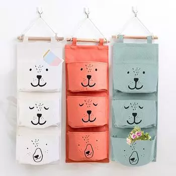 3 кармана, милая настенная сумка для хранения, органайзер для льняной одежды, сумка для хранения в шкафу, органайзер для детской комнаты, сумка для дома