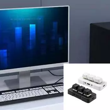 3-клавишная мини-клавиатура с индивидуальным дизайном, механическая, беспроводная, Bluetooth-совместимая, для офисных игр и мультимедиа чёрный