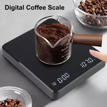3 кг/0,1 г Пекарские электронные весы с USB-зарядкой, цифровым дисплеем, электронными весами с сенсорной кнопкой таймера, кофейными весами