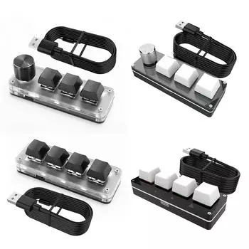 3 клавиши, 1 ручка/4 клавиши, механическая клавиатура Macropad, горячая замена, проводной USB для ноутбука Macbook # 4 Keys чёрный