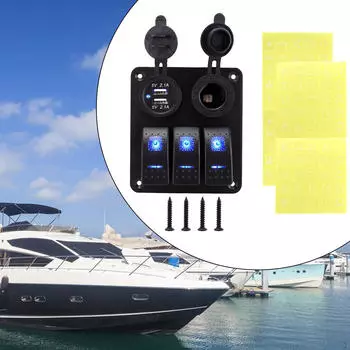 3-клавишная панель переключателей с предварительной проводкой 12 В 24 В для лодки RV Marine Blue синий