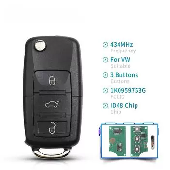 3 кнопки автомобильный дистанционный брелок 434 МГц с ID48 1K0959753G клипса для VW PASSAT B5 B6 Skoda Tiguan Touran GOLF JETTA POLO чёрный