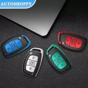 3 кнопки новый кожаный чехол для дистанционного ключа автомобиля из ТПУ для Hyundai Tucson Santa Fe Rena Sonata Elantra Creta Ix35 Ix25 i10 i30 i40 A Style синий