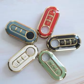 3 кнопки ТПУ золотой край автомобильный откидной складной чехол для ключей для Fiat 500 Ducato panda Punto 500L дистанционный держатель ключа Protecor аксессуары Key Case белый