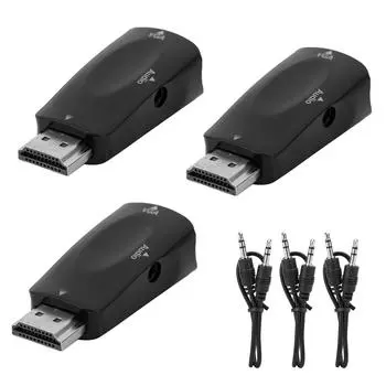 3 комплекта HDMI Male to VGA Female Converter 1080P Видеоадаптер с выходным кабелем