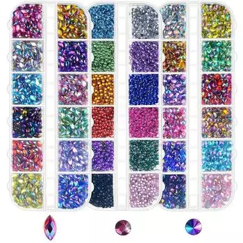 3 комплекта классических стразов для нейл-арта, со средней продолговатой огранкой, разноцветные стразы с плоской основой из акрила