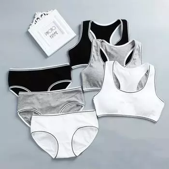 3 комплекта тренировочных бюстгальтеров для девочек-подростков, комплект трусиков для детей, подростков, для молодых девушек, хлопковое спортивное нижнее белье для студентов, детское нижнее белье из джерси one size разноцветный