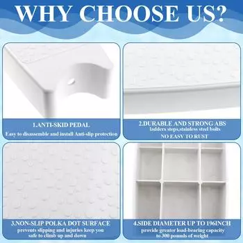 3 комплекта универсальных ступеней для лестницы для бассейна, сменные ступеньки для лестницы для бассейна из литого пластика 19,6 дюйма, прочные, из нержавеющей стали белый