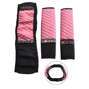 3 кожаный чехол на руль автомобиля со стразами и наплечниками розового цвета