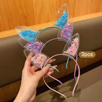 3 красочные милые повязки на голову с кроличьими ушками и перетекающим песком со сладкими и стильными заколками для волос, подходящие для ежедневного использования в качестве аксессуаров для волос