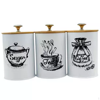3 кухонных контейнера для использования на столешнице — для хранения кофе, чая и сахара в железе белый