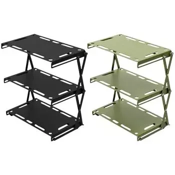 3 Layer Foldable Camping Rack Aluminum Alloy Folding Storage Rack Foldable Barbecue Shelves for Camping Mountain Hiker чёрный