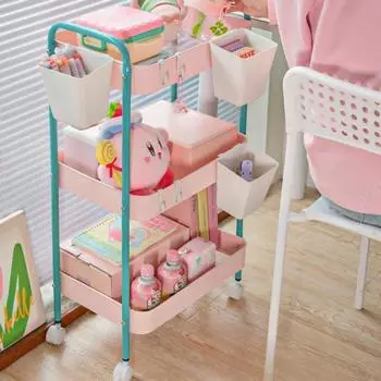 3 Layer Home Contrast Color Trolley Storage Shelf Multi-layer Movable Trolley Cosmetics Snack Storage Rack Bathroom Mobile Shelf розы красного