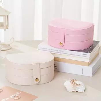 3-Layer Leather Jewelry Box, Portable Travel Ring, Earring, and Earring Jewelry Storage Box, Exquisite Jewelry Storage Box 17*12*8.2cm кремовый