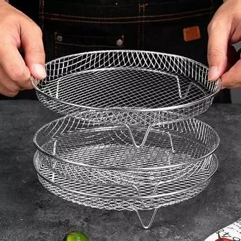 3-layers Air Fryer Rack Stackable Grid Grilling Rack Stainless Steel Anti-corrosion Baking Tray for Kitchen Oven Steamer Cooker
