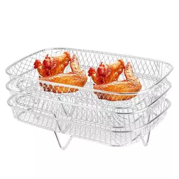 3 Layers Air Fryer Rack Stainless Steel Grill Dehydrator Racks Air Fryer Stacking Steamer Roasting Rack Kitchen Accessories