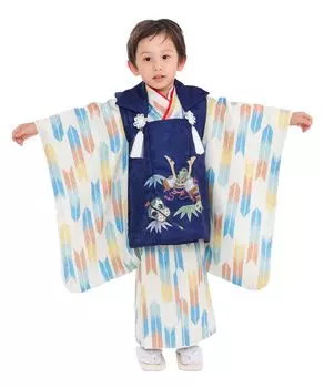 3-летняя Полная цветная стрелка B [KYOETSU] Кимоно Сити-Го-Сан, Мальчик, Ткань, Комплект, Ситиго-сан (9.Светлый узор, 90-100см)