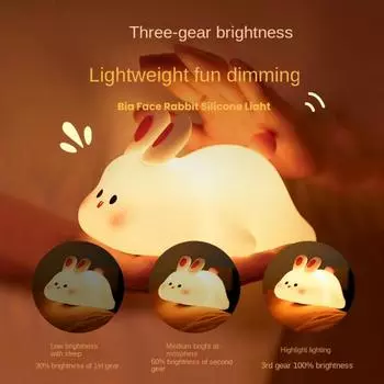 3-level Led Lights. Light Silicone Lamp Cute Rechargeable Rabbit Night Nursing USB Dimmable Decorative Bedside Timed Indoor Night light&0-5W синий