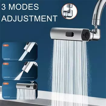 3 Level Waterfall Universal Faucet Extension Device Vegetable Washing Splash Proof Device Rotatable Extender Sink Mixer M серебряный