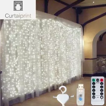 3 м светодиодные гирлянды для занавесок, медная проволока, гирлянда из гирлянд на Новый год, Рождество, украшение для дома, кемпинга, вечеринки на открытом воздухе 3Mx1M