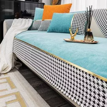 3-местный чехол для дивана в скандинавскую клетку из синели, чехол для углового дивана, чехол для дивана в стиле пэчворк, чехол для шезлонга, гостиная для гостиной, двухместный диван Cushion cover45x45cm