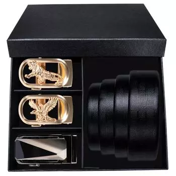 3 металлических автоматических пряжки в штучной упаковке ремни мужские подарки мужские черные ремни из натуральной кожи 110cm/43in чёрный