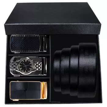 3 металлических автоматических ремня с пряжками в штучной упаковке, мужские подарочные ремни для мужчин, черные ремни из натуральной кожи 110cm/43in чёрный