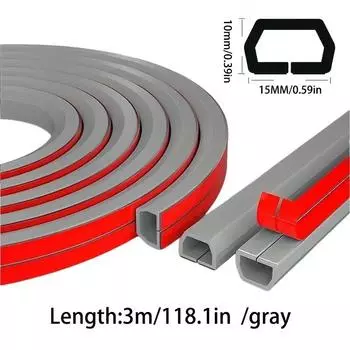 3 метра 15 мм трапециевидный кабельный канал проволочная сетка маскировка кабеля открытая установка самоклеящийся нескользящий невидимый мягкий кабельный канал Trapezoidal trunking серый