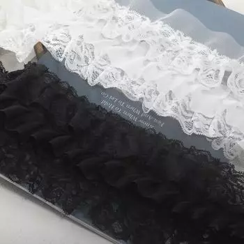 3 метра/лот, ширина 10 см, 3-слойная черная/белая кружевная отделка, шифоновое кружево с рюшами для тесьмы, кружевная аппликация 10cm*300cm белый