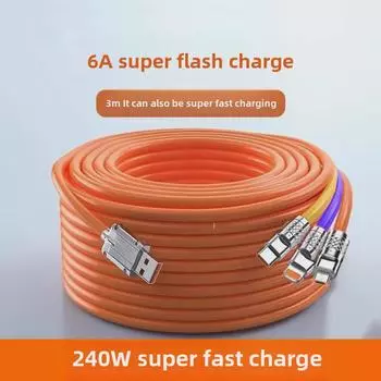 3-метровый 6-амперный кабель для зарядки Super Flash: One-to-Three Multi-Head для устройств Apple, Android и Type-C 0.5m