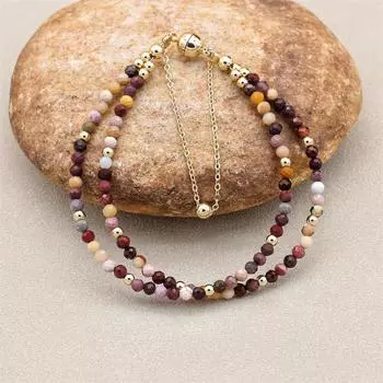 3 мм двухслойные бусины из натурального камня, браслеты-нити, магнитная пряжка, позолоченный богемный браслет-подвеска, женские ювелирные изделия