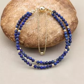 3 мм двухслойные натуральные бусины из лазурита с магнитной пряжкой, позолоченные браслеты с подвесками, женские ювелирные изделия ручной работы синий