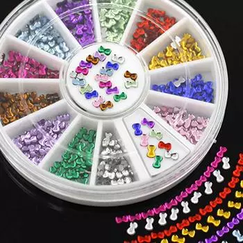 3 мм многоцветные 3D бантом наклейки для дизайна ногтей DIY маникюр советы украшения колесо