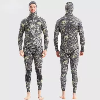 3 мм неопреновый камуфляжный гидрокостюм с длинными рукавами и капюшоном, 2 предмета неопрена, погружной для мужчин, сохраняющий теплый костюм M