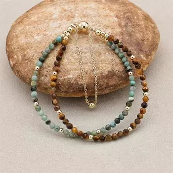 3 мм смешанный тигровый глаз Африканская яшма двухслойные бусины браслеты-нитки позолоченные магнитные браслеты-подвески женские ювелирные изделия