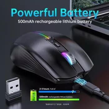 3-mode Rechargeable Wireless Gaming Mouse Rgb Esports Ergonomic Computer Mice 2.4ghz Bluetooth Mouse With Usb Receiver 2.4G Black