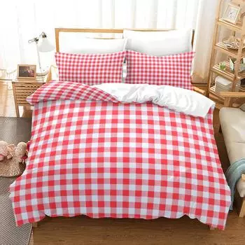 3 модных комплекта постельного белья с принтом в красную клетку, мягкие и удобные дышащие одеяла для спален и гостевых комнат 173x229cm