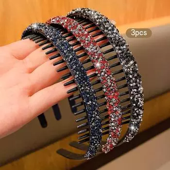 3 модных ободка со стразами с зубчиками и противоскользящими заколками для волос, подходящие для корейских причесок, подходящие для д