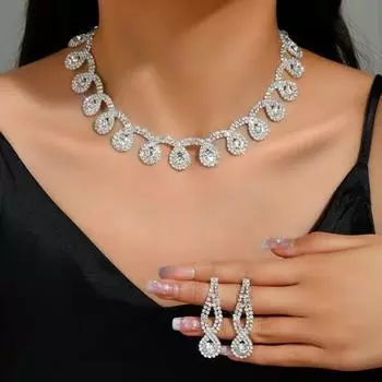 3 модных женских комплекта украшений серьги+ожерелье, европейские и американские аксессуары Silver&45cm