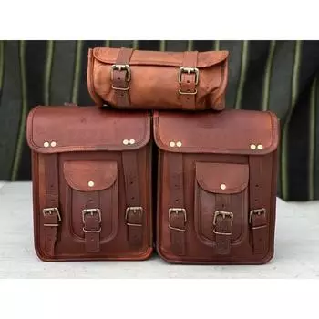 3 мотоциклетных седельных сумки из натуральной черной кожи, комбинированная сумка для инструментов, боковые сумки для хранения коричневый