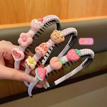 3 мультяшные милые повязки на голову с зубчиками, противоскользящие аксессуары для волос, подходят для ежедневного использования