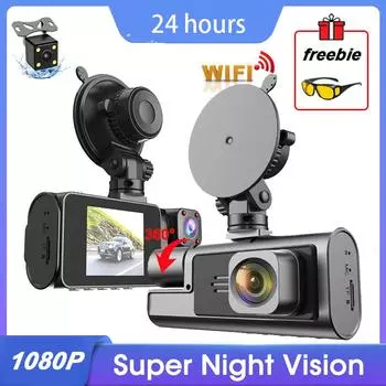 3 объектива DVR 1080P WIFI Автомобильный видеорегистратор для автомобилей Видеорегистратор Камера заднего вида для автомобиля Ночное видение Бесплатные антибликовые очки
