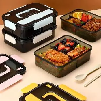 3 отделения, простой герметичный ланч-бокс Bento с посудой, контейнер для еды, пригодный для микроволновой печи, для студентов, офиса, пикника, кемпинга 3&1500ml&1 бежевый