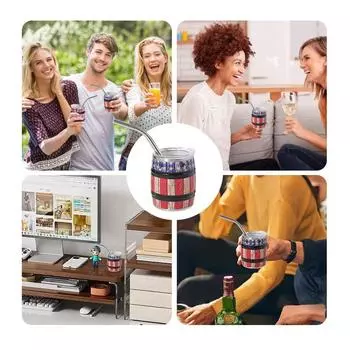 3-oz Small Wine Glass Portable Wine Barrel 304 Stainless Steel Straw Stainless Steel Inner Wall Casual Cup Outdoor Beer Glass