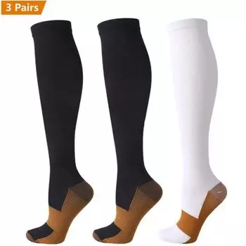 3 Pair Copper Compression Socks Women Men Anti Fatigue Pain Relief Graduated Unisex Compression Stockings Knee High 15-20 MmHg L-XL